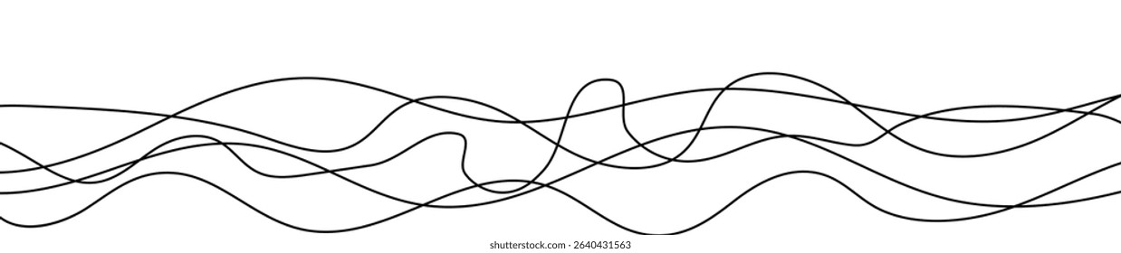 Thin curved wavy lines. Five black wavy lines on white background. Vector illustration
