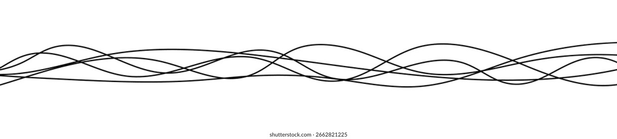 Thin curved wavy lines. Five black wavy lines on white background. Vector illustration