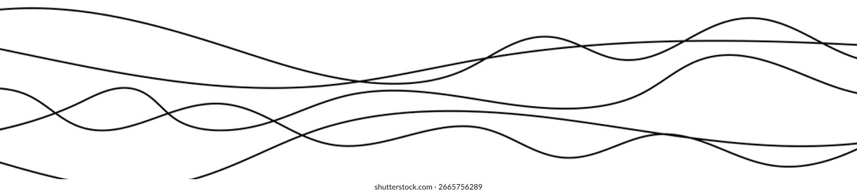 Linhas onduladas curvas finas. Cinco linhas onduladas pretas sobre fundo branco. Ilustração vetorial