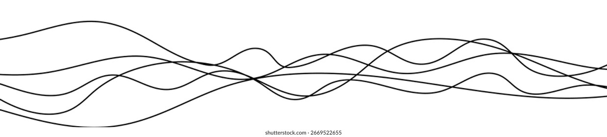 Líneas onduladas curvadas delgadas. Cinco líneas onduladas negras sobre fondo blanco. Ilustración vectorial