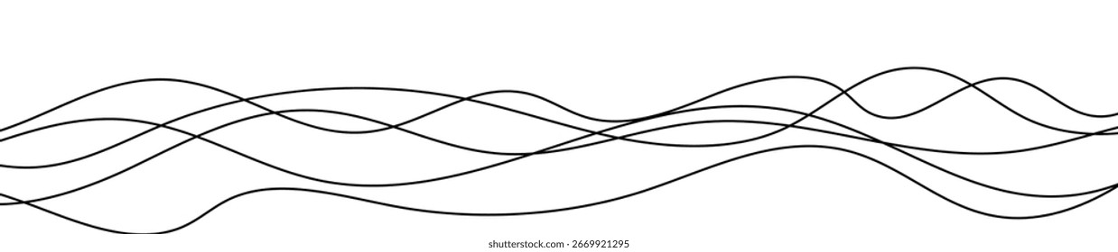 Líneas onduladas curvadas delgadas. Cinco líneas onduladas negras sobre fondo blanco. Ilustración vectorial