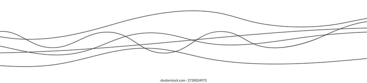Líneas onduladas curvadas delgadas. Cinco líneas onduladas negras sobre fondo blanco. Ilustración vectorial