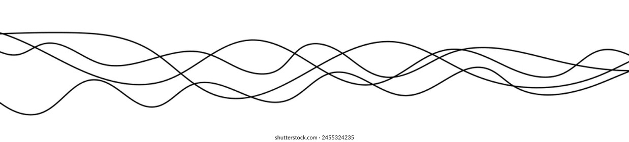 Líneas onduladas curvas finas. Cuatro líneas onduladas negras sobre fondo blanco. Ilustración vectorial