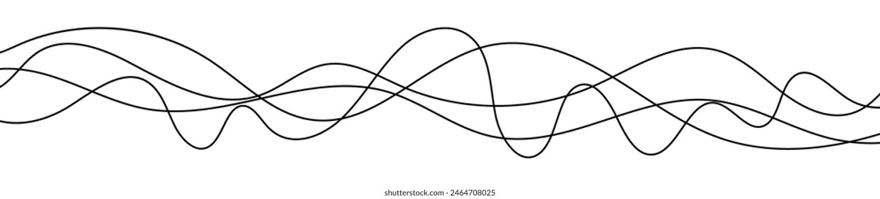 Thin curved wavy lines. Four black wavy lines on white background. Vector illustration