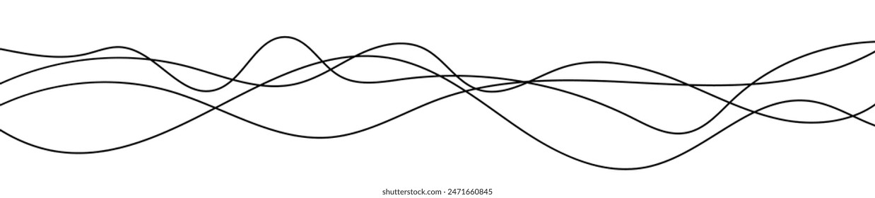 Thin curved wavy lines. Four black wavy lines on white background. Vector illustration