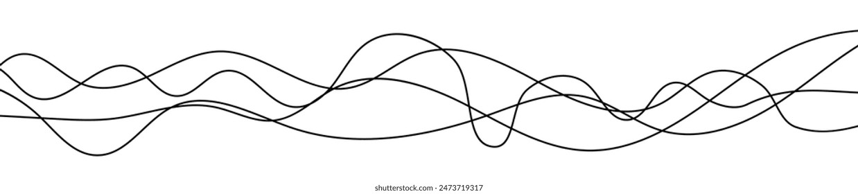 Thin curved wavy lines. Four black wavy lines on white background. Vector illustration