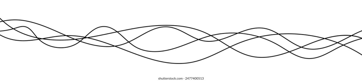 Líneas onduladas curvas finas. Cuatro líneas onduladas negras sobre fondo blanco. Ilustración vectorial