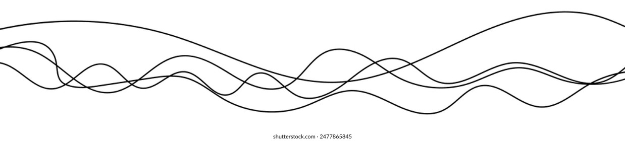 Líneas onduladas curvas finas. Cuatro líneas onduladas negras sobre fondo blanco. Ilustración vectorial