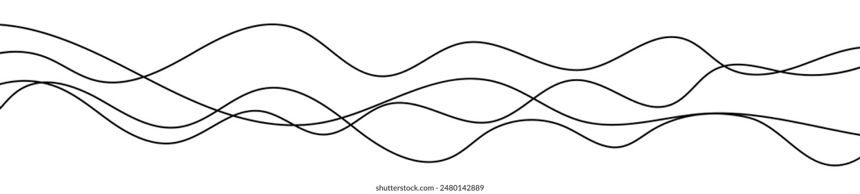Thin curved wavy lines. Four black wavy lines on white background. Vector illustration