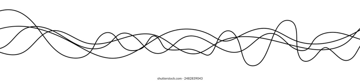Thin curved wavy lines. Four black wavy lines on white background. Vector illustration