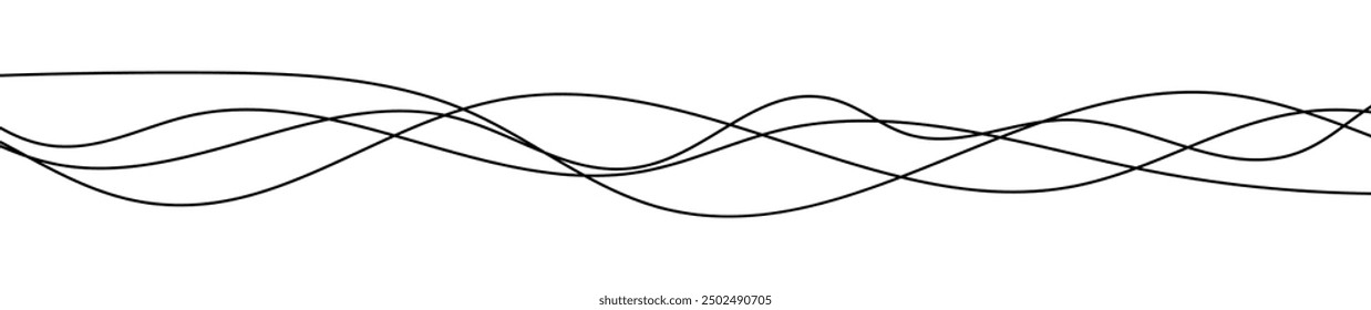 Thin curved wavy lines. Four black wavy lines on white background. Vector illustration
