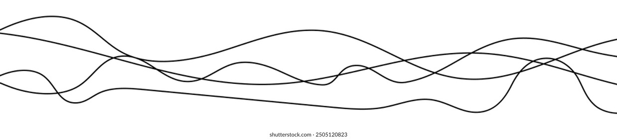 Thin curved wavy lines. Four black wavy lines on white background. Vector illustration