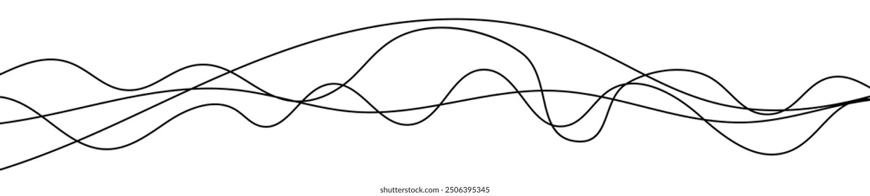 Thin curved wavy lines. Four black wavy lines on white background. Vector illustration