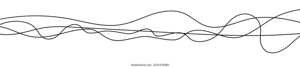 Linhas onduladas curvas finas. Quatro linhas onduladas pretas sobre fundo branco. Ilustração vetorial