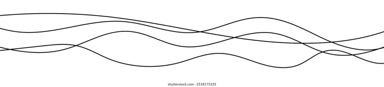 Thin curved wavy lines. Four black wavy lines on white background. Vector illustration