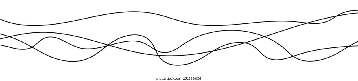 Thin curved wavy lines. Four black wavy lines on white background. Vector illustration