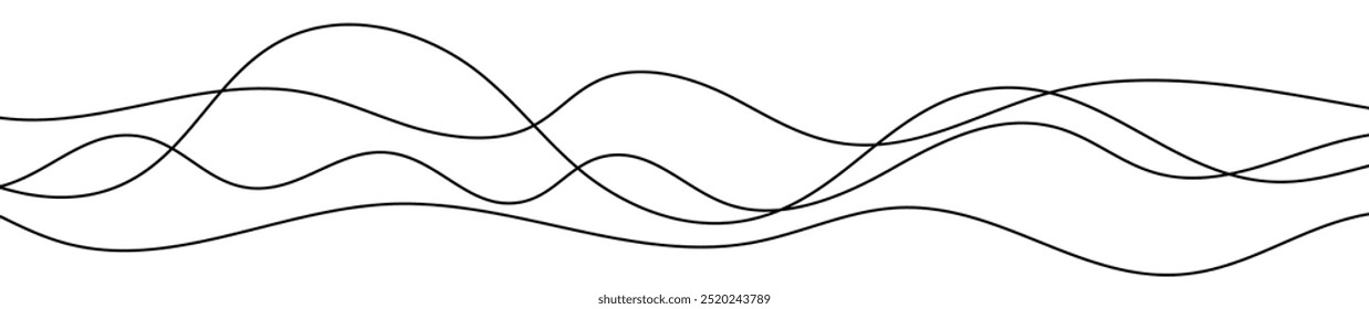 Thin curved wavy lines. Four black wavy lines on white background. Vector illustration