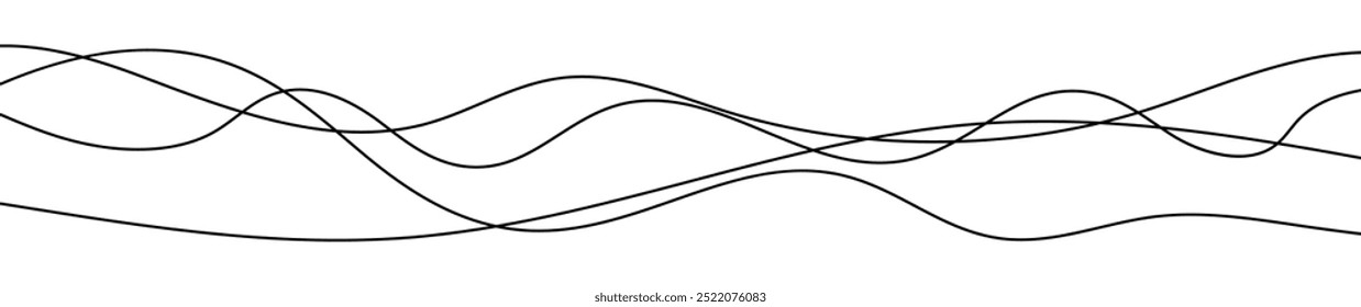 Thin curved wavy lines. Four black wavy lines on white background. Vector illustration