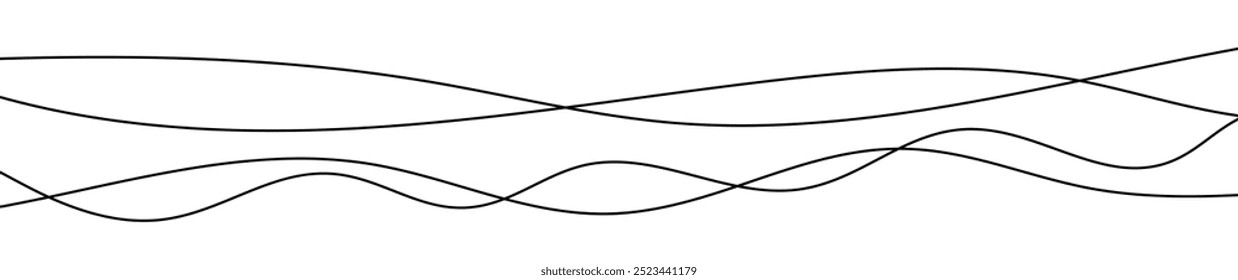 Líneas onduladas curvadas delgadas. Cuatro líneas onduladas negras sobre fondo blanco. Ilustración vectorial