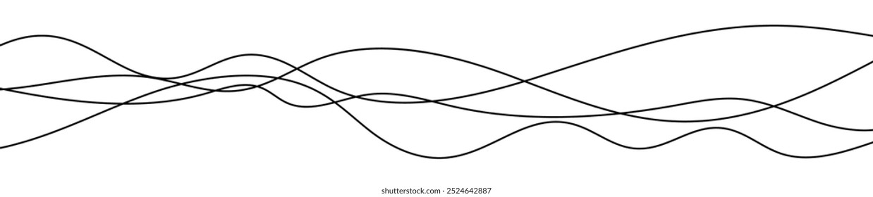 Thin curved wavy lines. Four black wavy lines on white background. Vector illustration