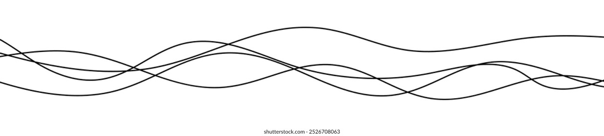Linhas onduladas curvas finas. Quatro linhas onduladas pretas sobre fundo branco. Ilustração vetorial