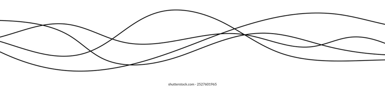 Thin curved wavy lines. Four black wavy lines on white background. Vector illustration