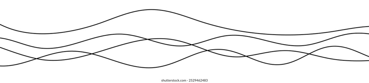 Thin curved wavy lines. Four black wavy lines on white background. Vector illustration