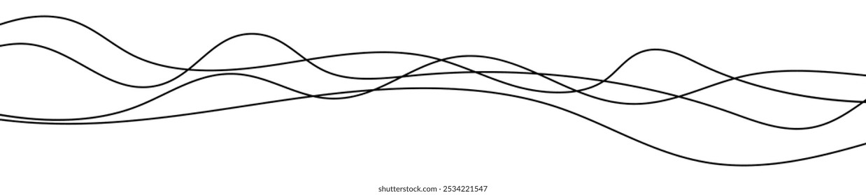Thin curved wavy lines. Four black wavy lines on white background. Vector illustration