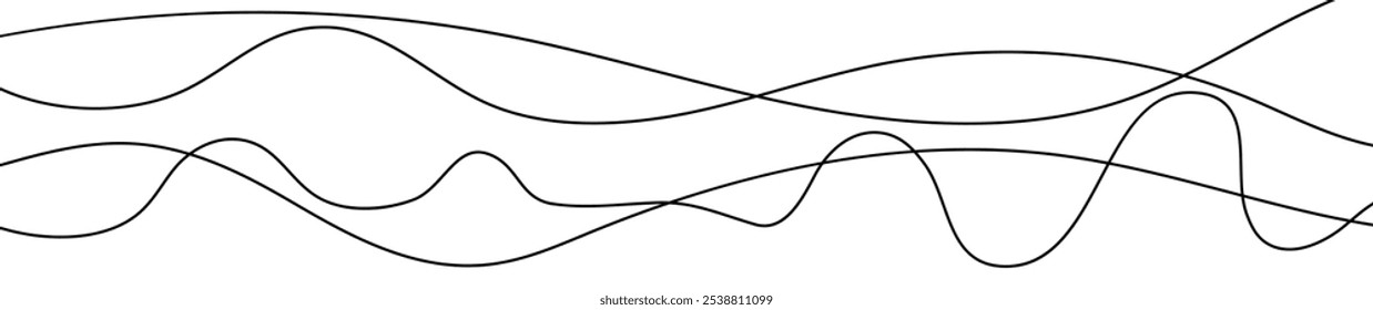 Líneas onduladas curvadas delgadas. Cuatro líneas onduladas negras sobre fondo blanco. Ilustración vectorial