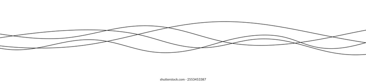 Thin curved wavy lines. Four black wavy lines on white background. Vector illustration