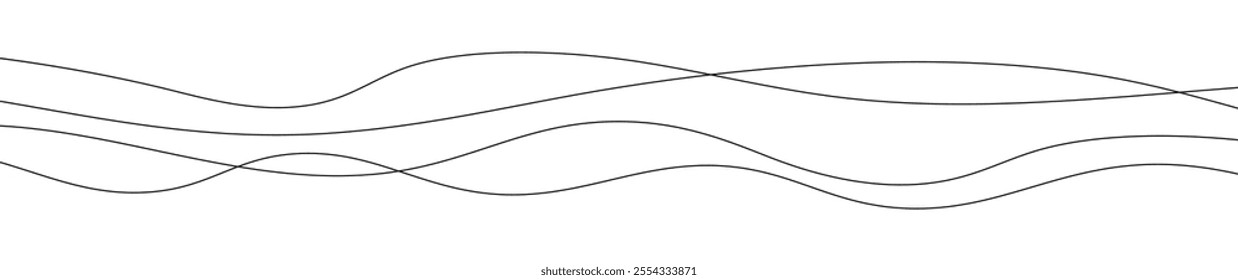 Thin curved wavy lines. Four black wavy lines on white background. Vector illustration