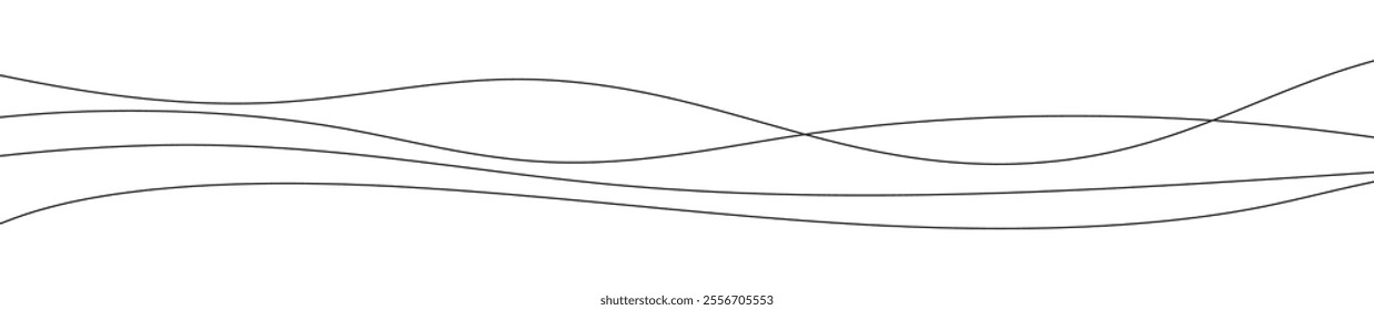Thin curved wavy lines. Four black wavy lines on white background. Vector illustration