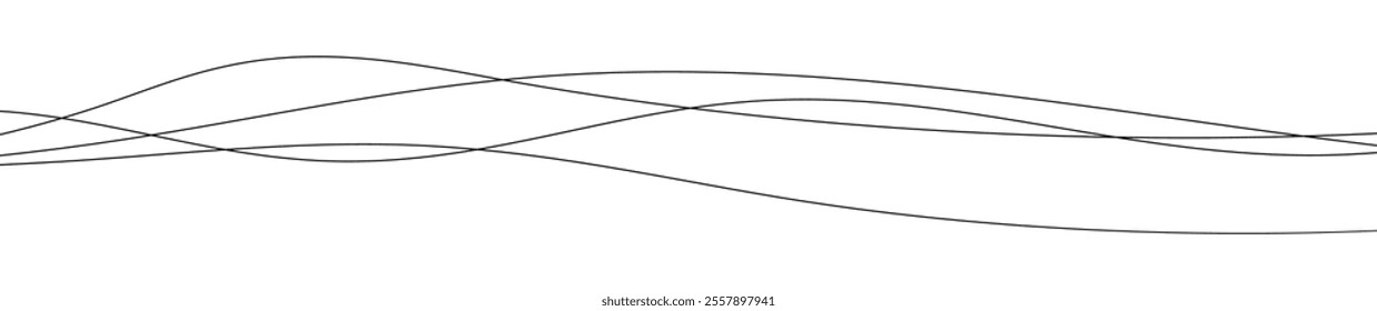 Thin curved wavy lines. Four black wavy lines on white background. Vector illustration