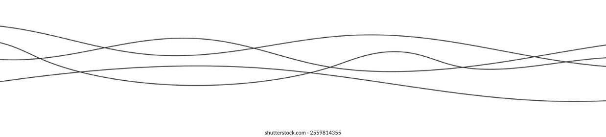 Thin curved wavy lines. Four black wavy lines on white background. Vector illustration