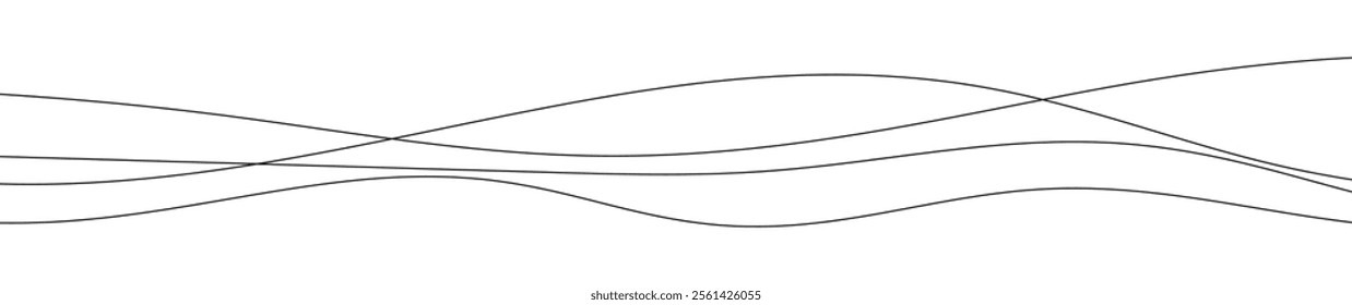Thin curved wavy lines. Four black wavy lines on white background. Vector illustration