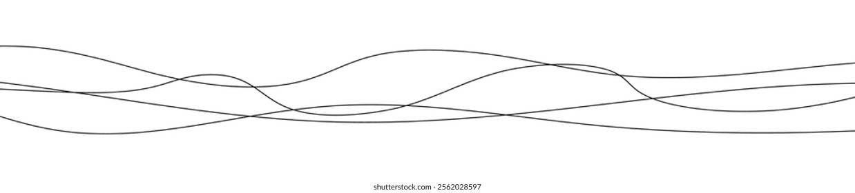 Thin curved wavy lines. Four black wavy lines on white background. Vector illustration