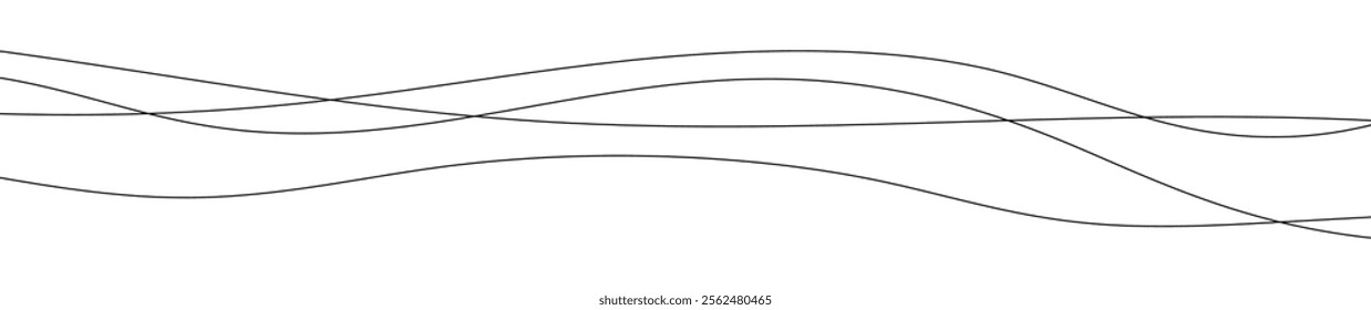 Thin curved wavy lines. Four black wavy lines on white background. Vector illustration