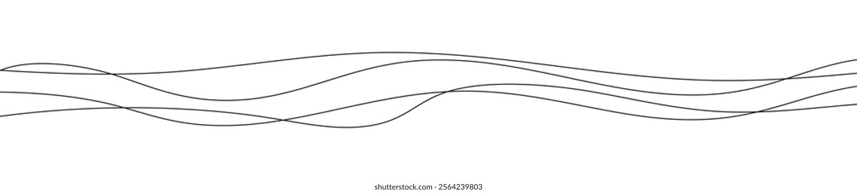 Thin curved wavy lines. Four black wavy lines on white background. Vector illustration