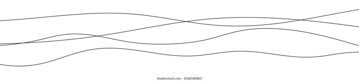 Thin curved wavy lines. Four black wavy lines on white background. Vector illustration