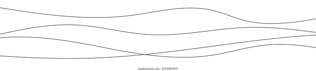Thin curved wavy lines. Four black wavy lines on white background. Vector illustration