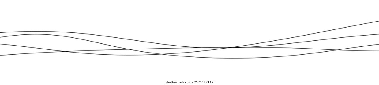 Thin curved wavy lines. Four black wavy lines on white background. Vector illustration