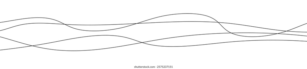 Thin curved wavy lines. Four black wavy lines on white background. Vector illustration