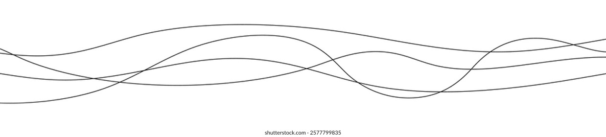 Thin curved wavy lines. Four black wavy lines on white background. Vector illustration