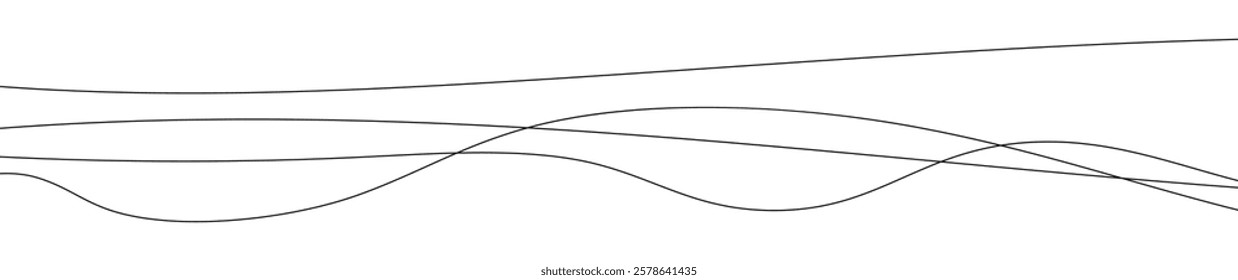 Thin curved wavy lines. Four black wavy lines on white background. Vector illustration