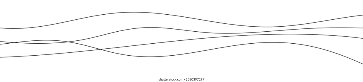 Thin curved wavy lines. Four black wavy lines on white background. Vector illustration