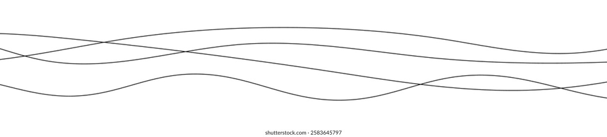 Thin curved wavy lines. Four black wavy lines on white background. Vector illustration