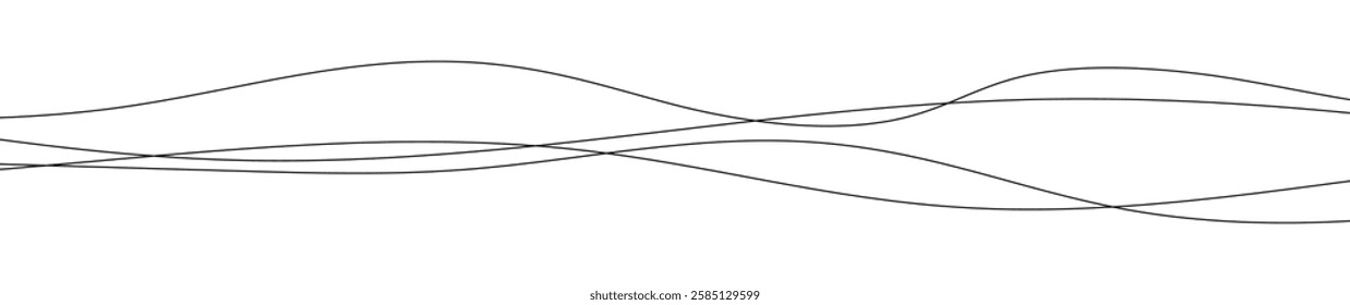 Thin curved wavy lines. Four black wavy lines on white background. Vector illustration