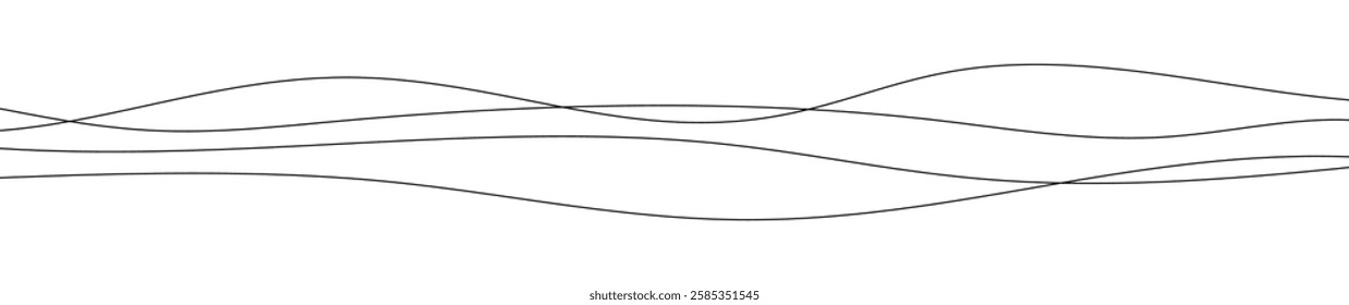Thin curved wavy lines. Four black wavy lines on white background. Vector illustration