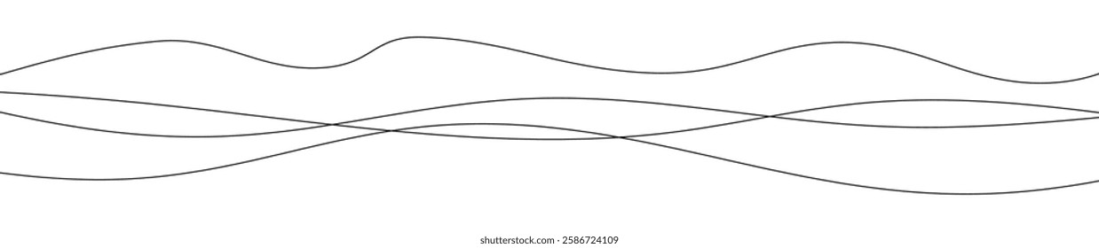 Thin curved wavy lines. Four black wavy lines on white background. Vector illustration