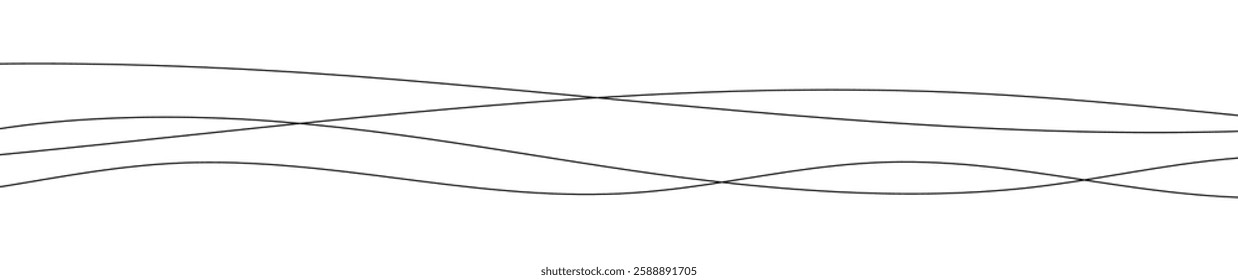 Thin curved wavy lines. Four black wavy lines on white background. Vector illustration